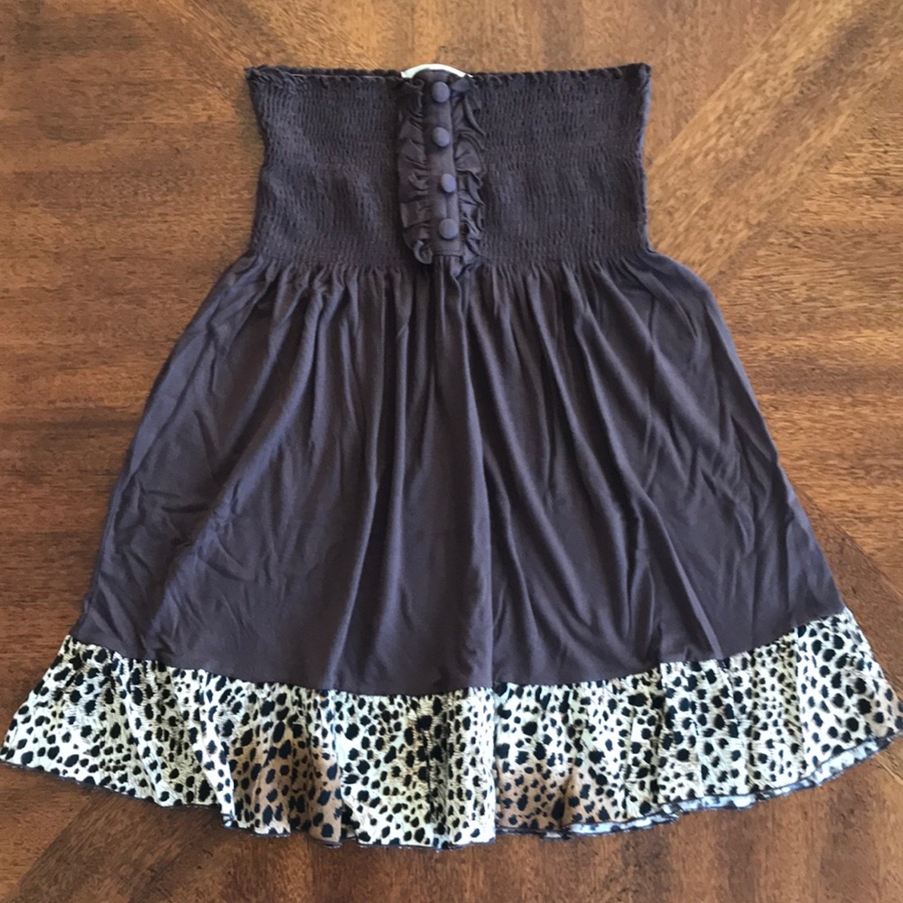 Pool Brown Two-in-one Shoulder-less Top/ High Waist Skirt M